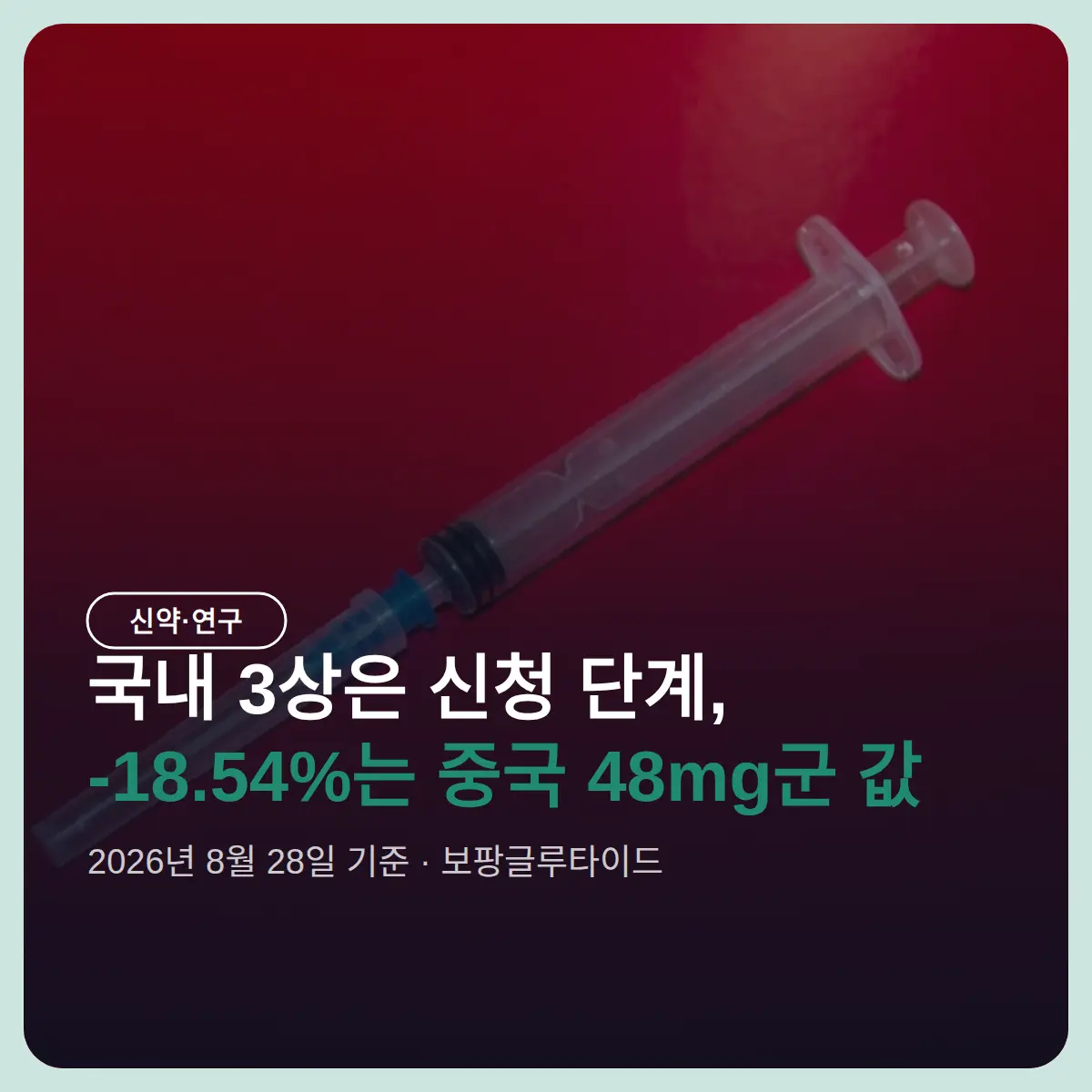 비만 치료제 보팡글루타이드 3상, -18.54%는 중국 48mg군 결과