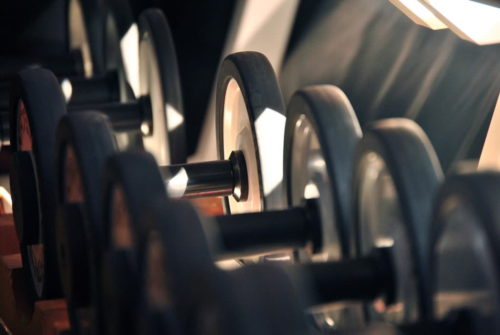 Free gym dumbbell rack photo — 유산소 먼저냐 근력 먼저냐 — 목표가 정합니다