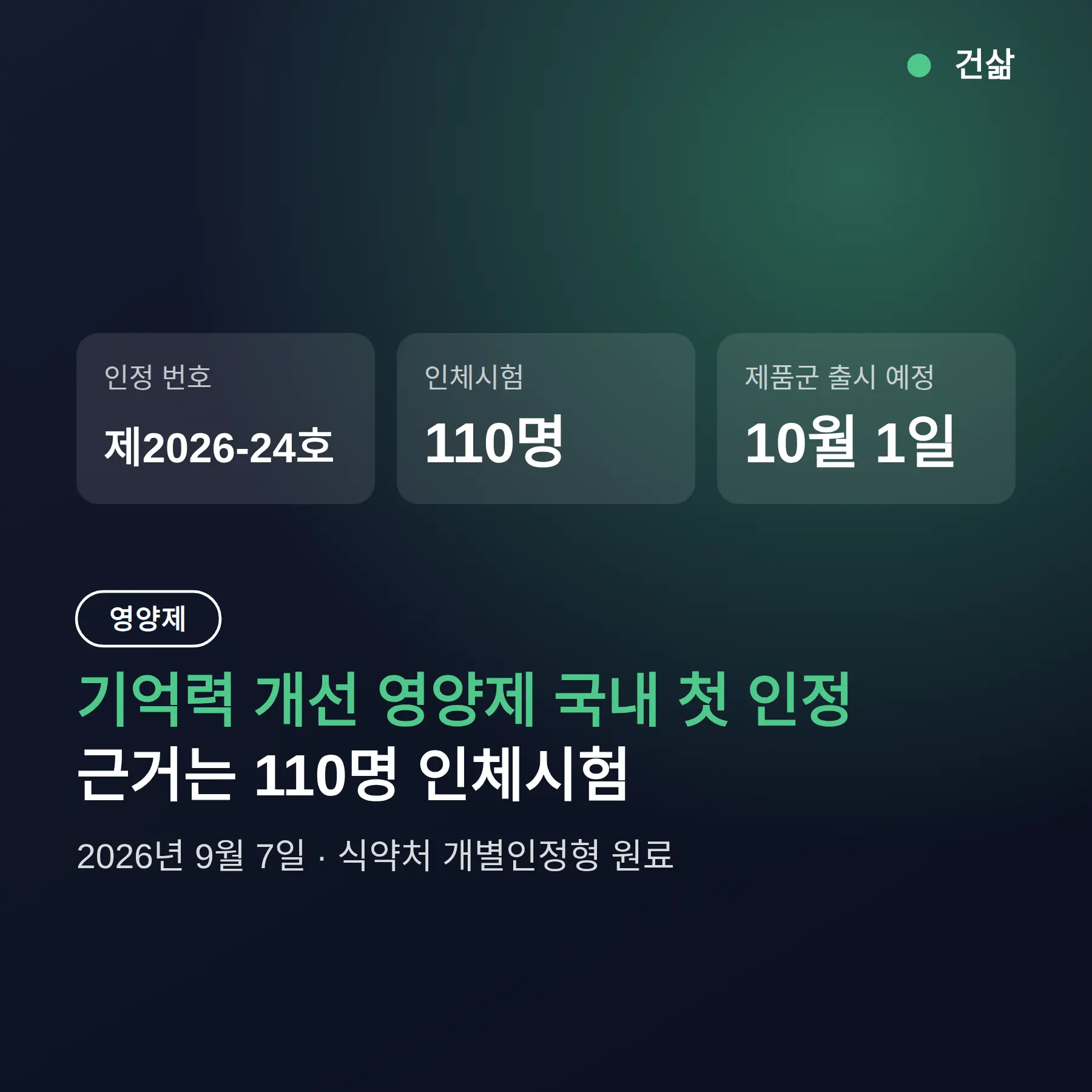 기억력 개선 영양제 국내 첫 인정, 근거는 110명 인체시험