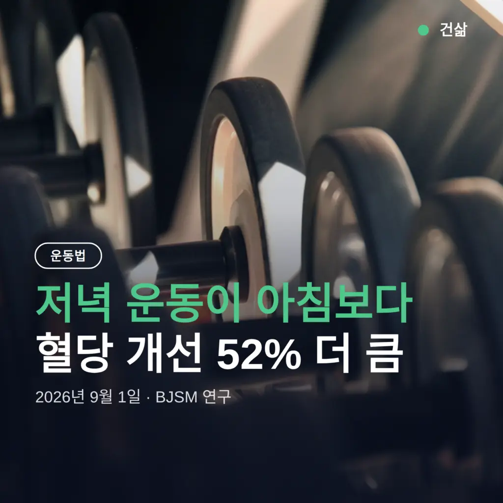 아침 저녁 운동 시간대 비교: 저녁 운동이 혈당 개선 52% 더 큼 (BJSM 연구)