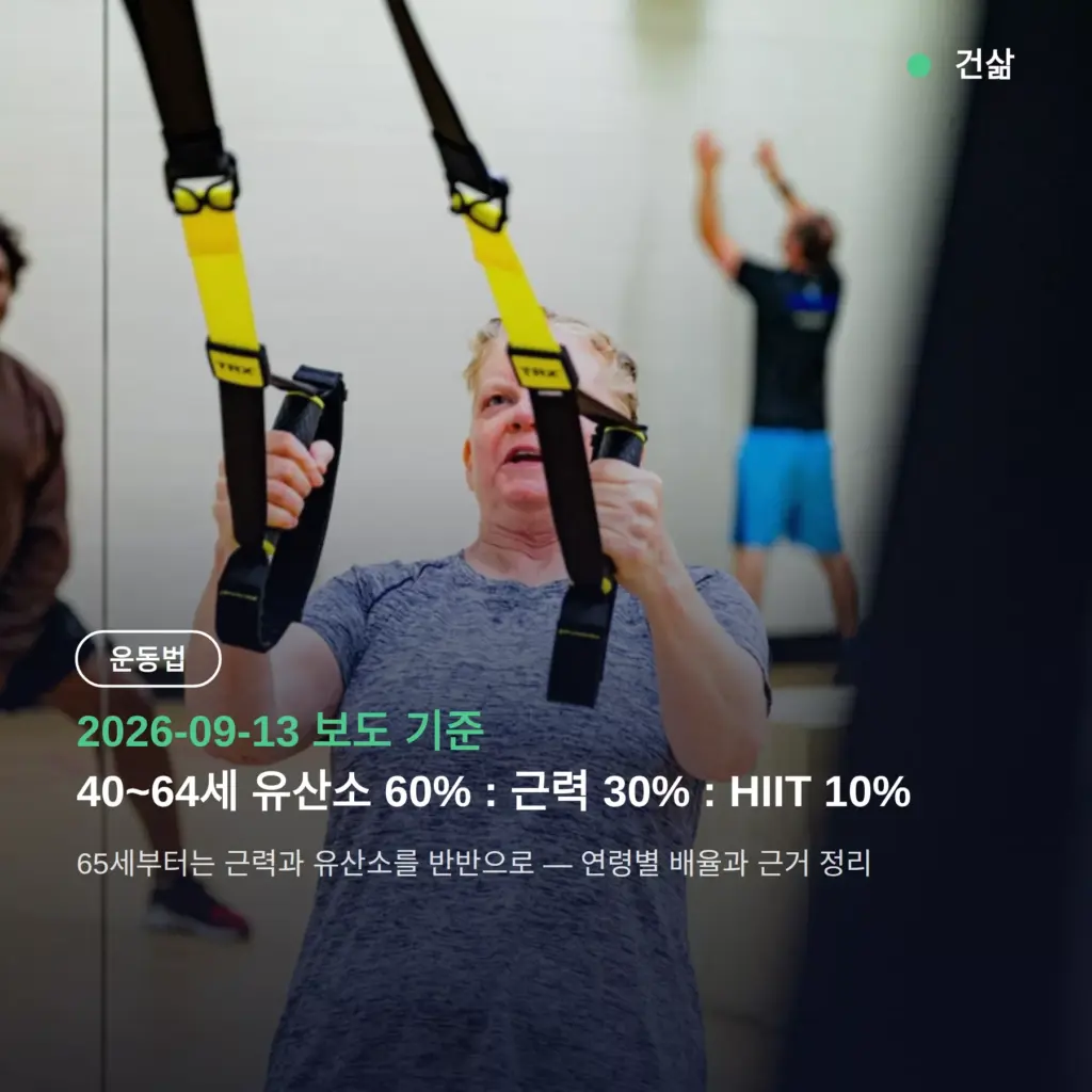 항노화 운동 등급표 — 40대는 유산소 60%·근력 30%, 65세부터 반반