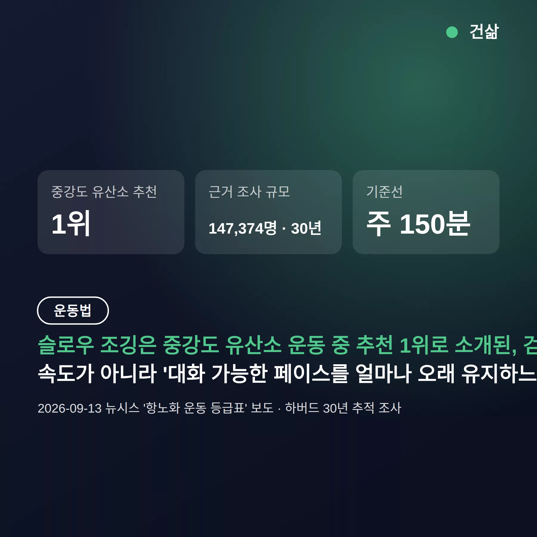 슬로우 조깅 중강도 유산소 1위인 이유, 하루 몇 분 뛰면 되나