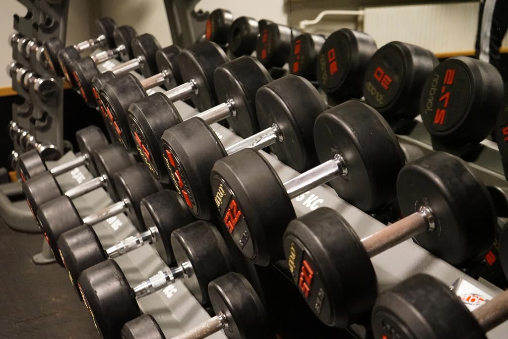 Dumbbells rack gym — 초보자 헬스 루틴 여자, 주 몇 회부터 시작해야 하나