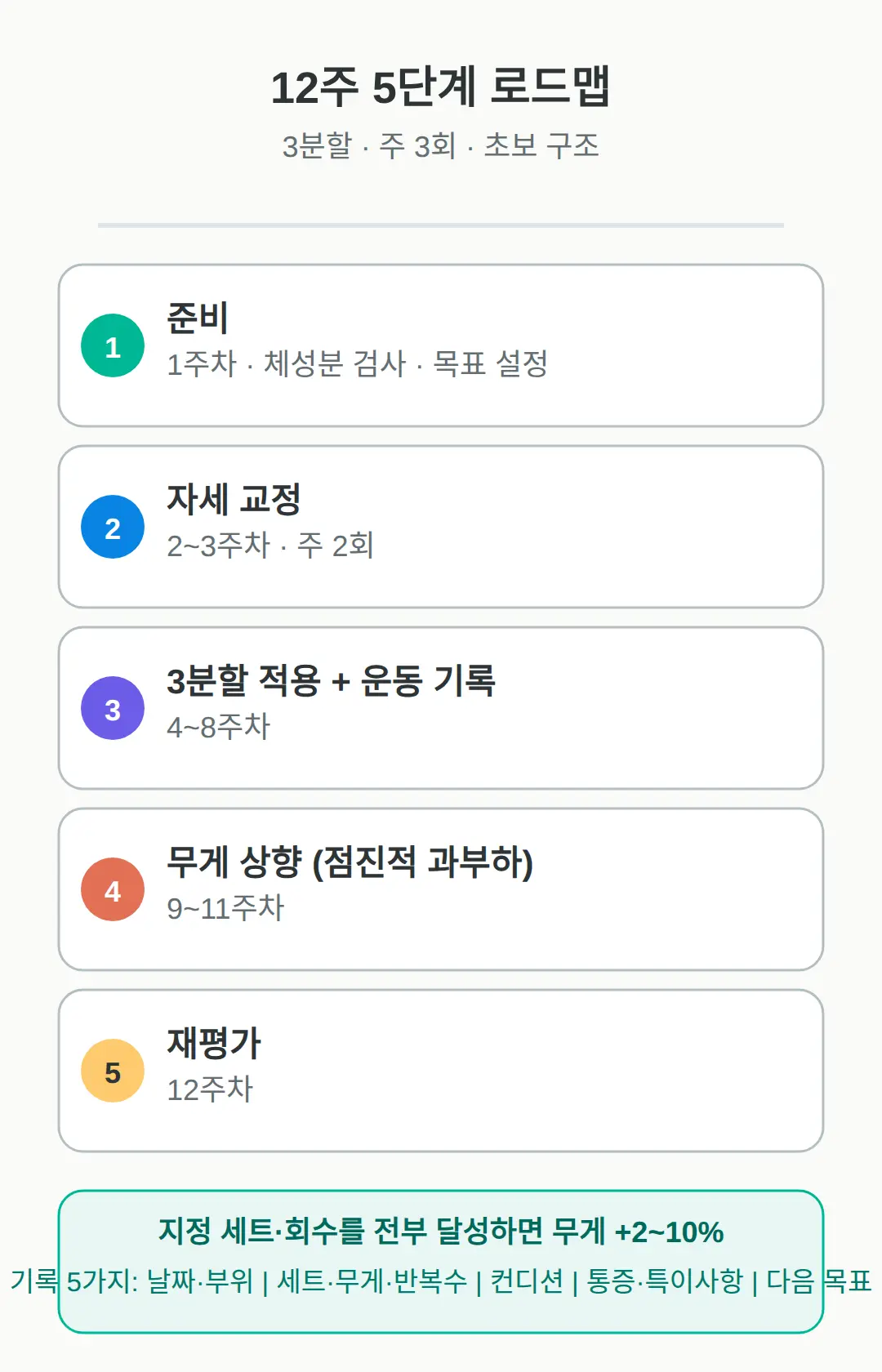 초보자 헬스 루틴 3분할 구성과 12주 진행